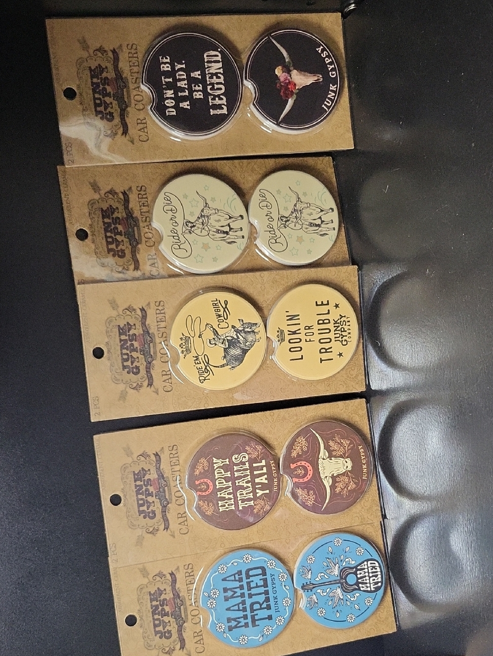 Junk Gypsy Western Car Coaster Set - Multi Color Assortment (6 Pairs)